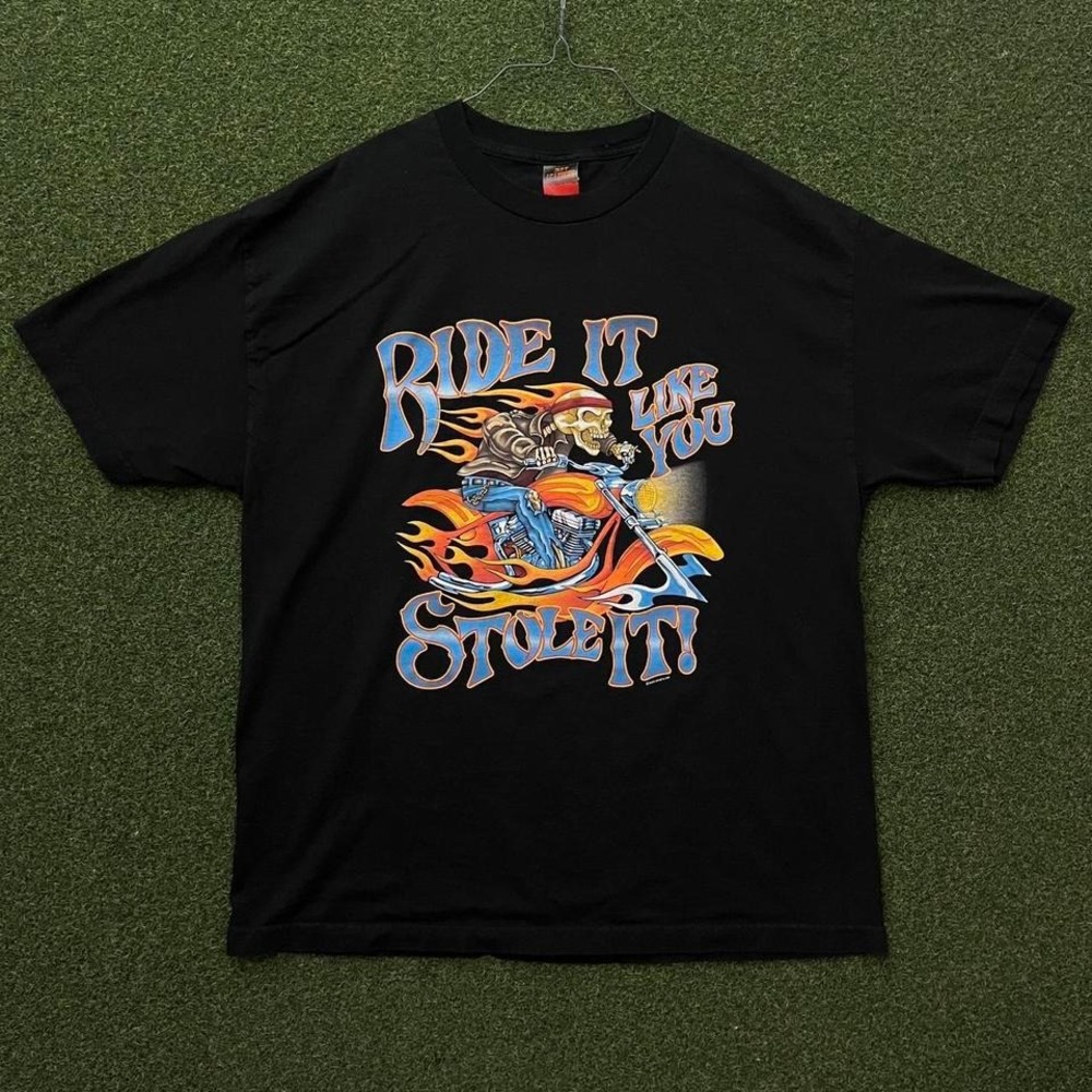 Vintage 2004 Ride It Like You Stole It! Biker Motorcycle Funny Graphic Tee Shirt